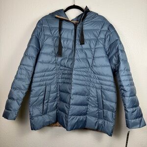 Women's Blue Hooded Quilted Lightweight Puffer Jacket Zip Mid-Length Size 1X